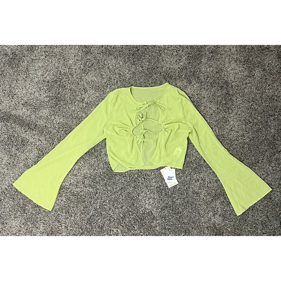 Tiger Mist Tops - Tiger Mist Front Tie Abriella Top Long Sleeve Cropped Womens XS Pastel Green NWT